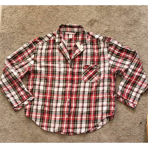 Victoria Secret Pajama Set Red Plaid Long Sleeve Metallic Threads Size M - Picture 3 of 7